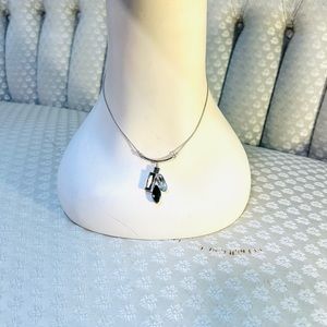 Touchstone Navy Gray Clear Crystal Drop Necklace